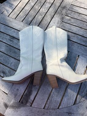 Altar'd State Cream Western Heeled Mid-Calf Boots